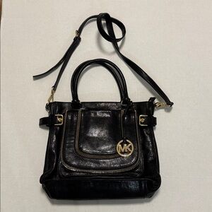 MICHAEL KORS Naomi Large Satchel Black Luxury Leather Zippers Handbag Purse Bag